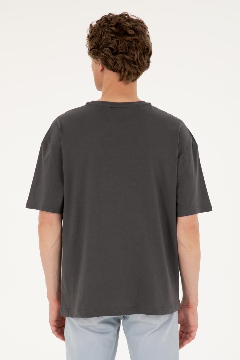 Erkek Comfort Fit Bisiklet Yaka Antrasit Tişört - 50287083076