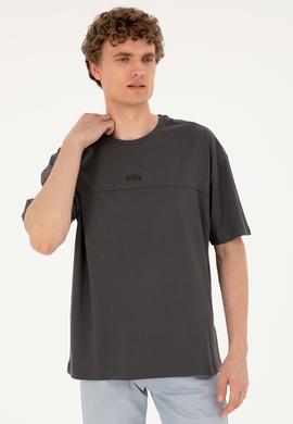 Erkek Comfort Fit Bisiklet Yaka Antrasit Tişört - 50287083076