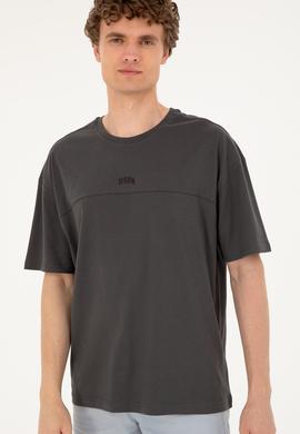 Erkek Comfort Fit Bisiklet Yaka Antrasit Tişört - 50287083076