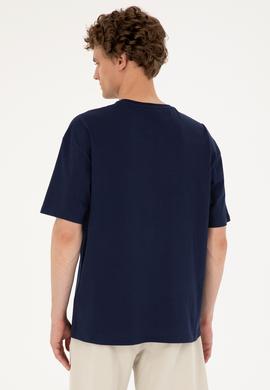 Erkek Comfort Fit Bisiklet Yaka Lacivert Tişört - 50287083069