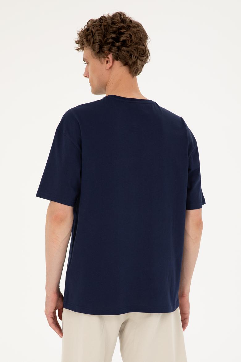 Erkek Comfort Fit Bisiklet Yaka Lacivert Tişört - 50287083069