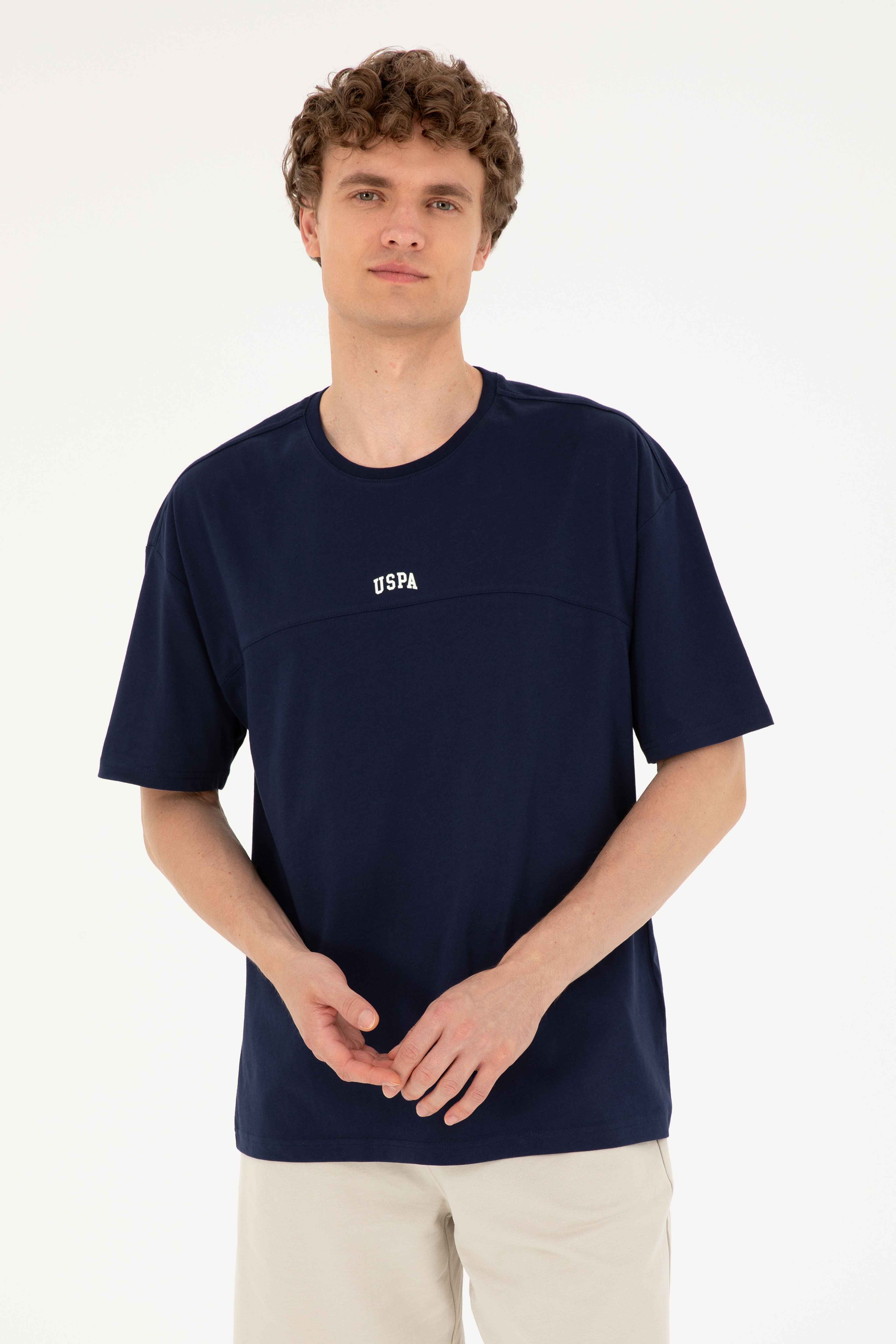 Erkek Comfort Fit Bisiklet Yaka Lacivert Tişört - Image 1
