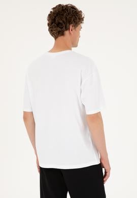 Erkek Comfort Fit Bisiklet Yaka Beyaz Tişört - 50287083019