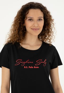 Kadın Siyah Bisiklet Yaka Tişört - 50294748004