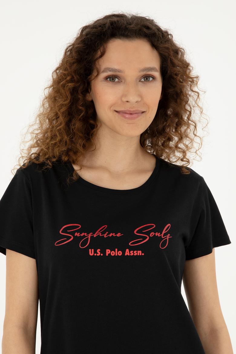 Kadın Siyah Bisiklet Yaka Tişört - 50294748004