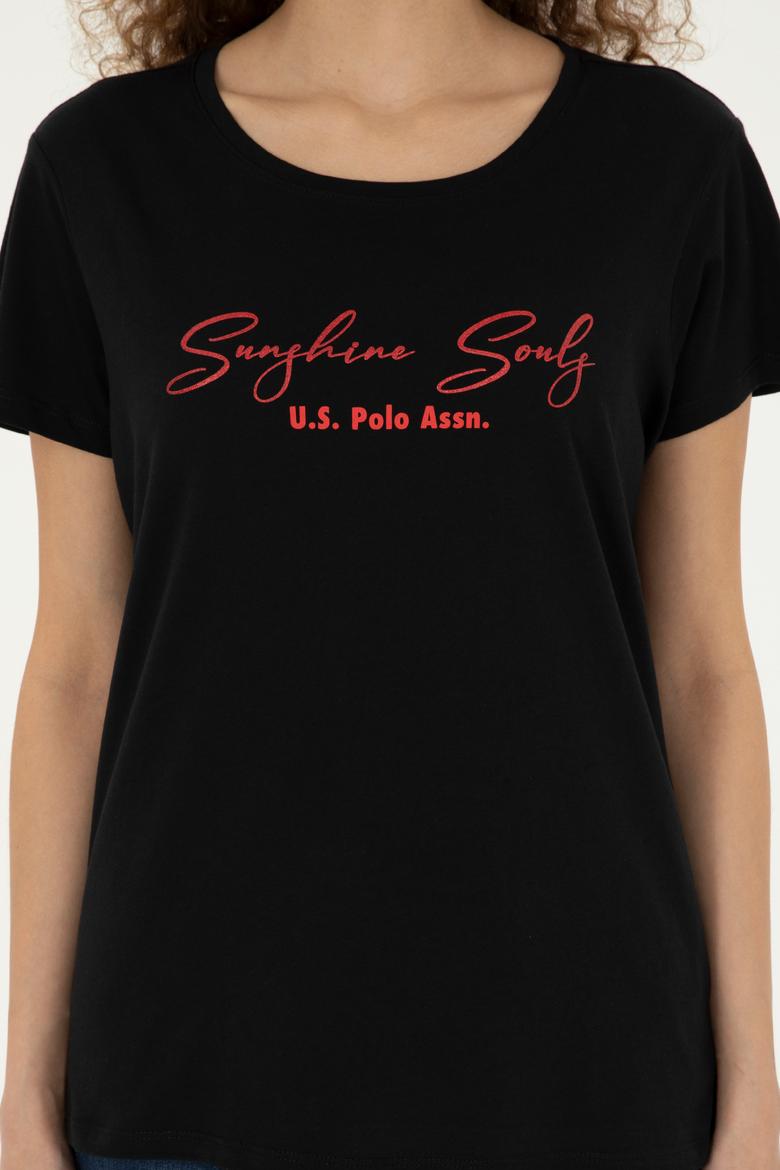 Kadın Siyah Bisiklet Yaka Tişört - 50294748004