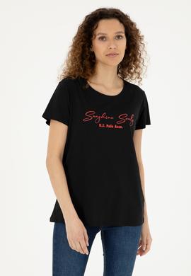 Kadın Siyah Bisiklet Yaka Tişört - 50294748004