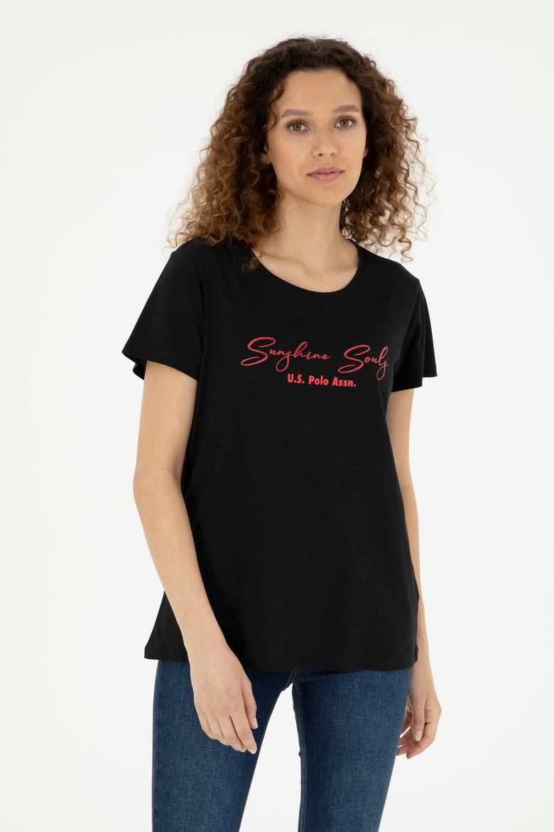 Kadın Siyah Bisiklet Yaka Tişört