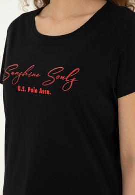 Kadın Siyah Bisiklet Yaka Tişört - 50294748004