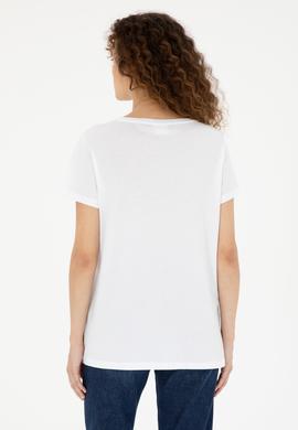 Kadın Beyaz Bisiklet Yaka Tişört - 50294748013