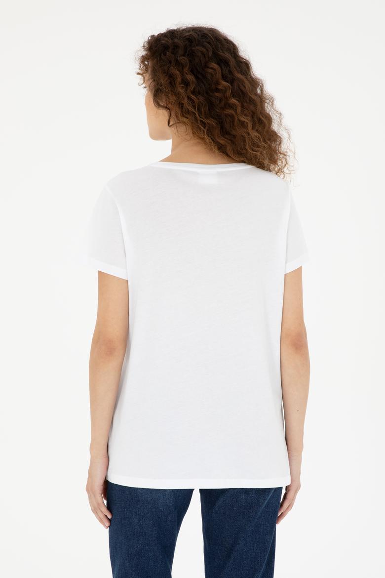 Kadın Beyaz Bisiklet Yaka Tişört - 50294748013