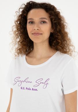 Kadın Beyaz Bisiklet Yaka Tişört - 50294748013