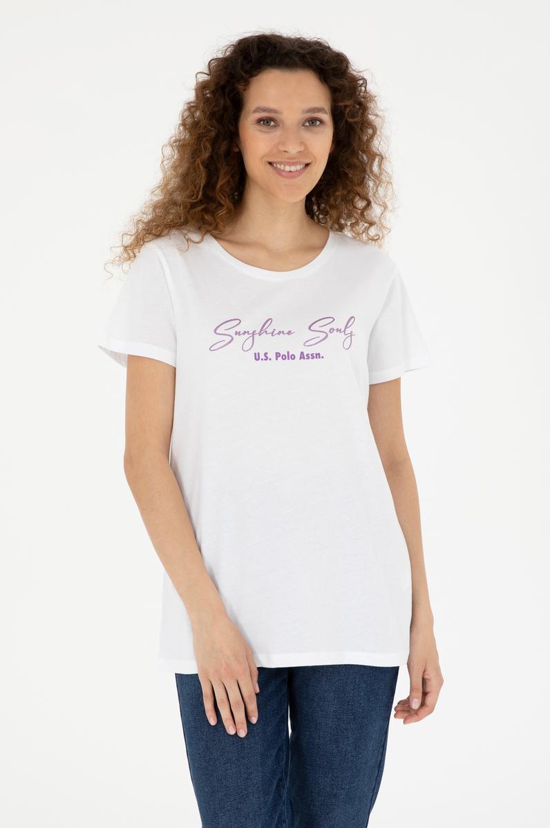 Kadın Beyaz Bisiklet Yaka Tişört