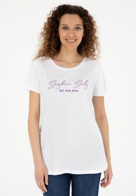 Kadın Beyaz Bisiklet Yaka Tişört - 50294748013