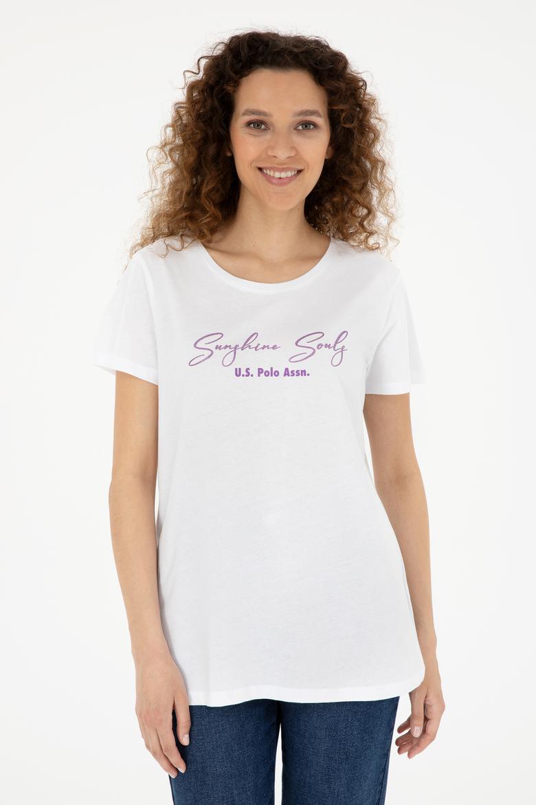 Kadın Beyaz Bisiklet Yaka Tişört - 50294748013