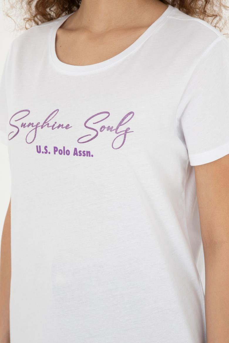 Kadın Beyaz Bisiklet Yaka Tişört - 50294748013