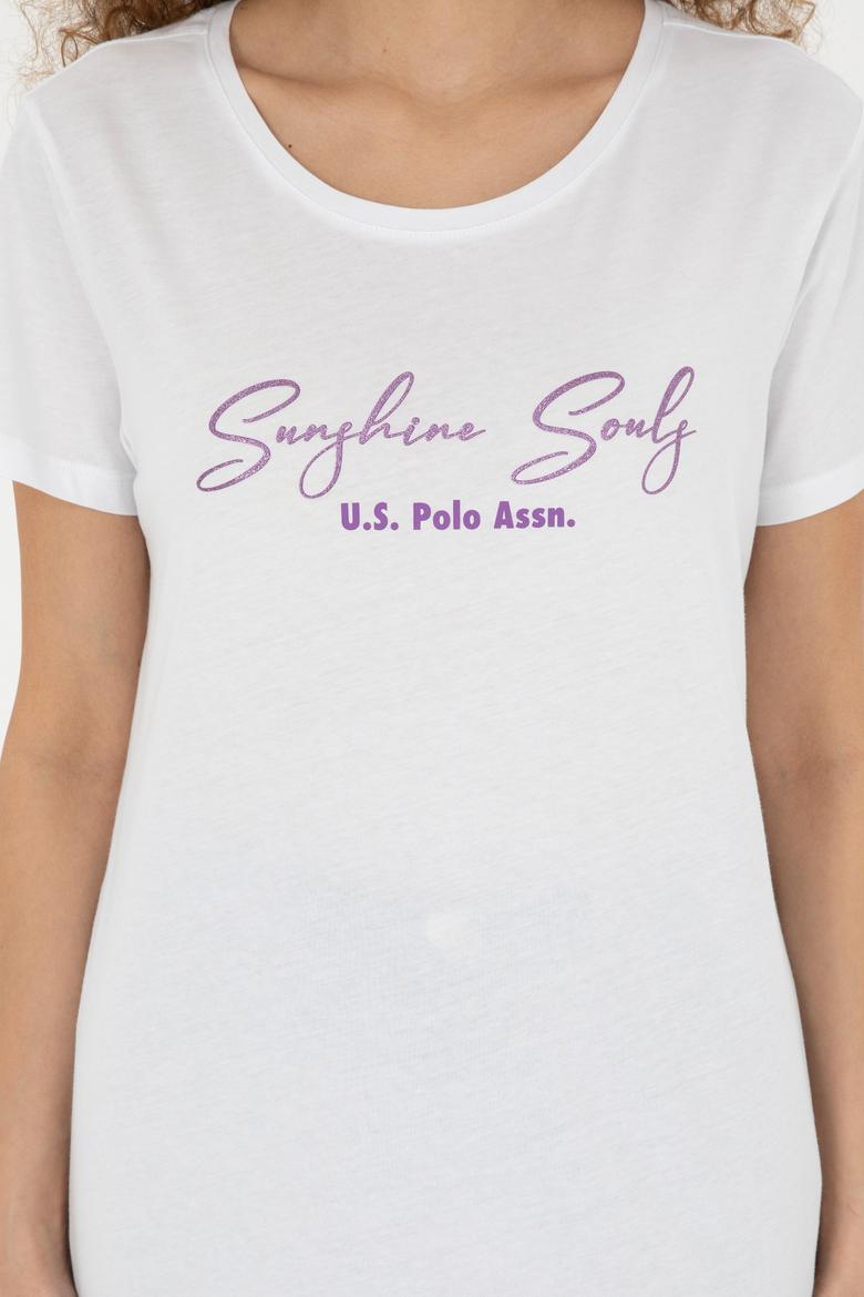 Kadın Beyaz Bisiklet Yaka Tişört - 50294748013