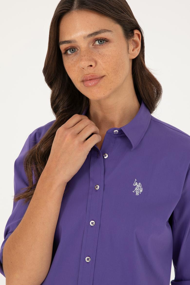 Kadın Mor Uzun Kollu Basic Gömlek - 50271264053