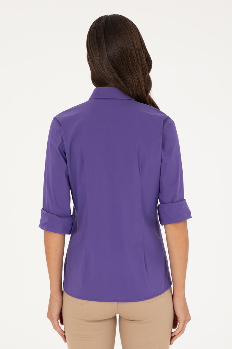 Kadın Mor Uzun Kollu Basic Gömlek - 50271264053