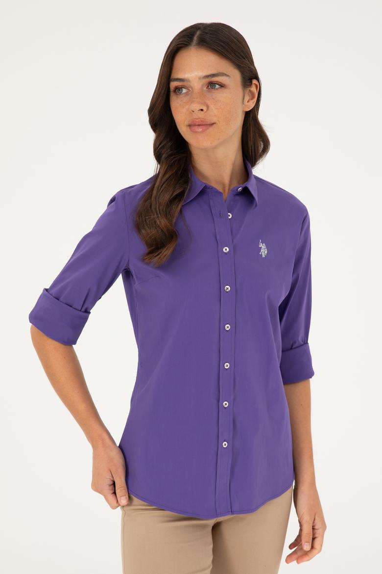 Kadın Mor Uzun Kollu Basic Gömlek - 50271264053