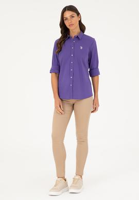 Kadın Mor Uzun Kollu Basic Gömlek - 50271264053