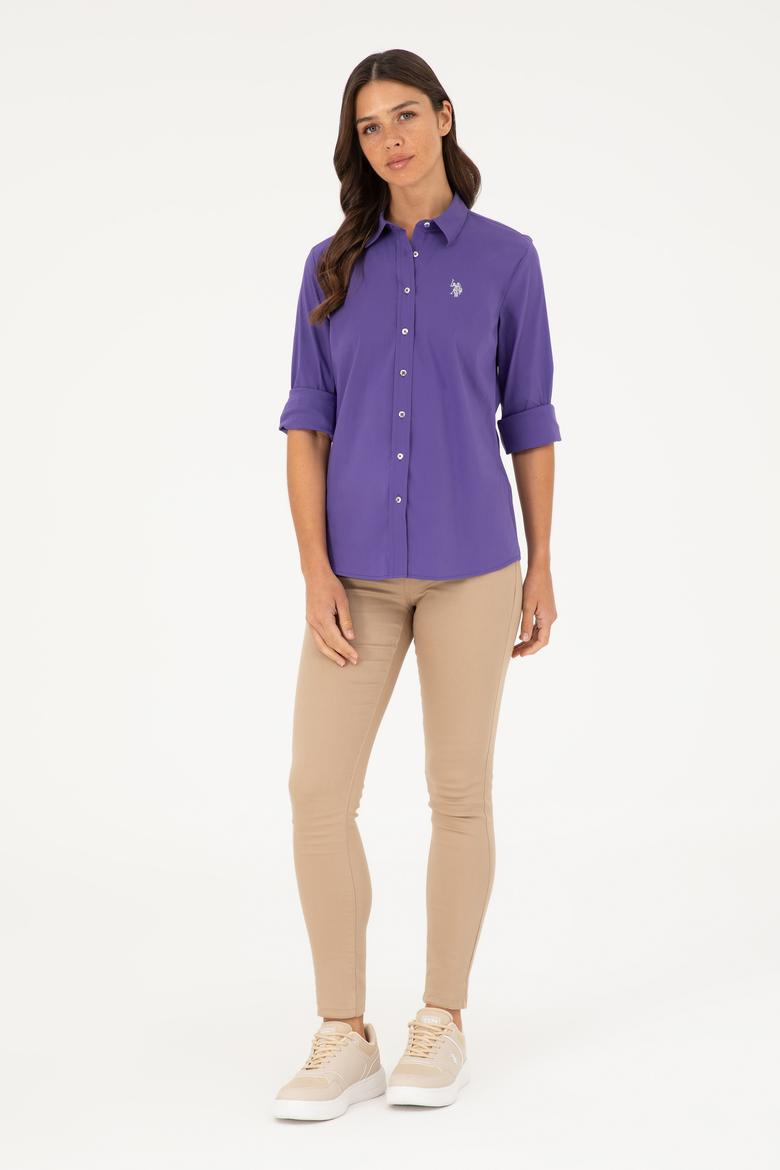 Kadın Mor Uzun Kollu Basic Gömlek - 50271264053
