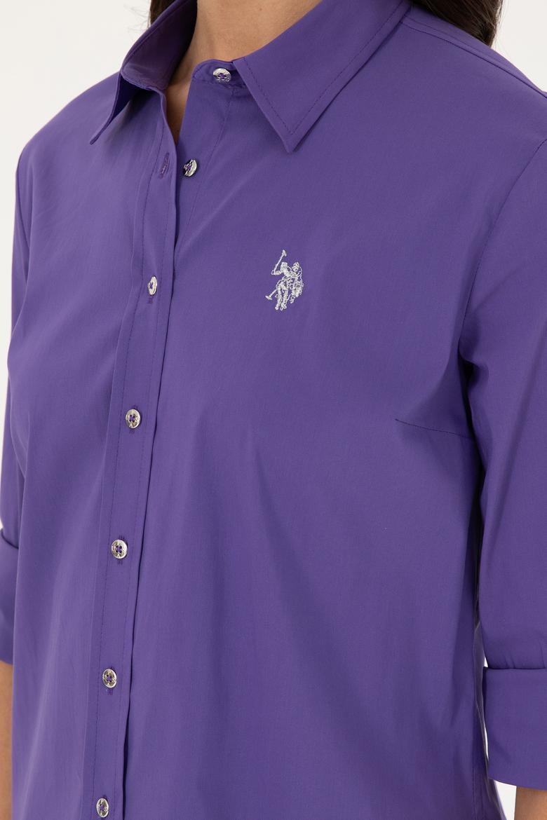 Kadın Mor Uzun Kollu Basic Gömlek - 50271264053