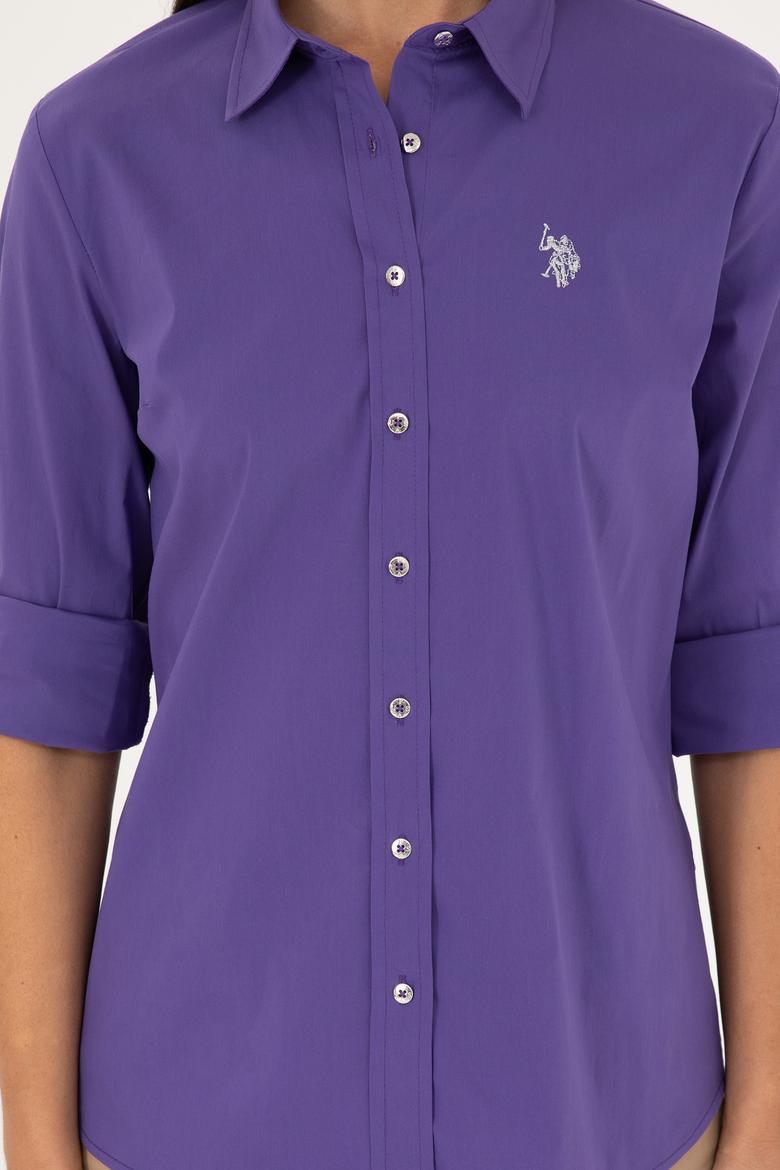 Kadın Mor Uzun Kollu Basic Gömlek - 50271264053