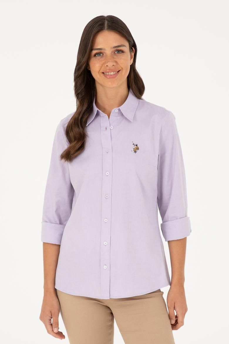 Kadın Lila Uzun Kollu Basic Gömlek