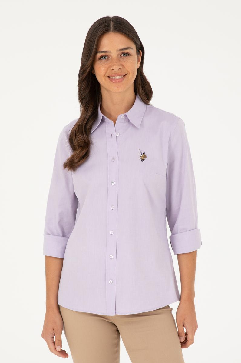 Kadın Lila Uzun Kollu Basic Gömlek