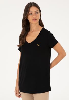 Kadın Siyah V Yaka Basic Tişört - 50280019008