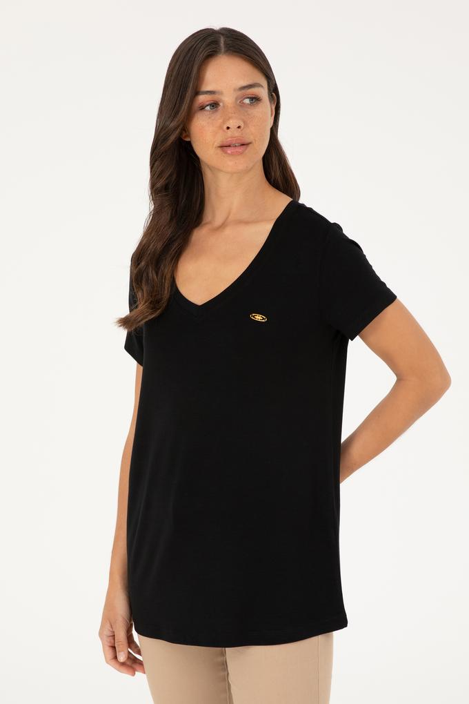 Kadın Siyah V Yaka Basic Tişört