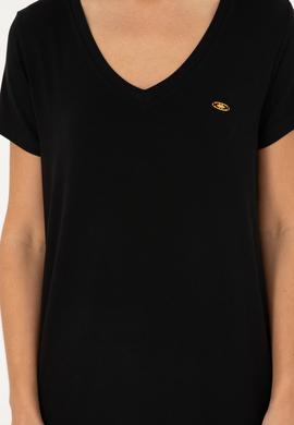 Kadın Siyah V Yaka Basic Tişört - 50280019008