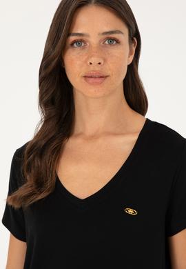 Kadın Siyah V Yaka Basic Tişört - 50280019008
