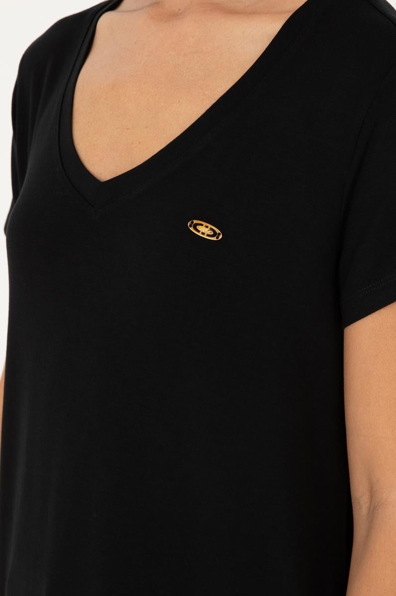 Kadın Siyah V Yaka Basic Tişört