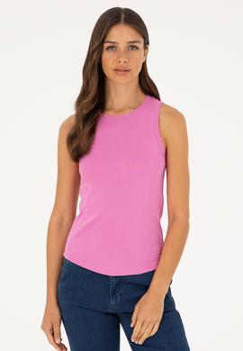 Kadın Menekşe Bisiklet Yaka Kolsuz Basic Tişört - 50280072050