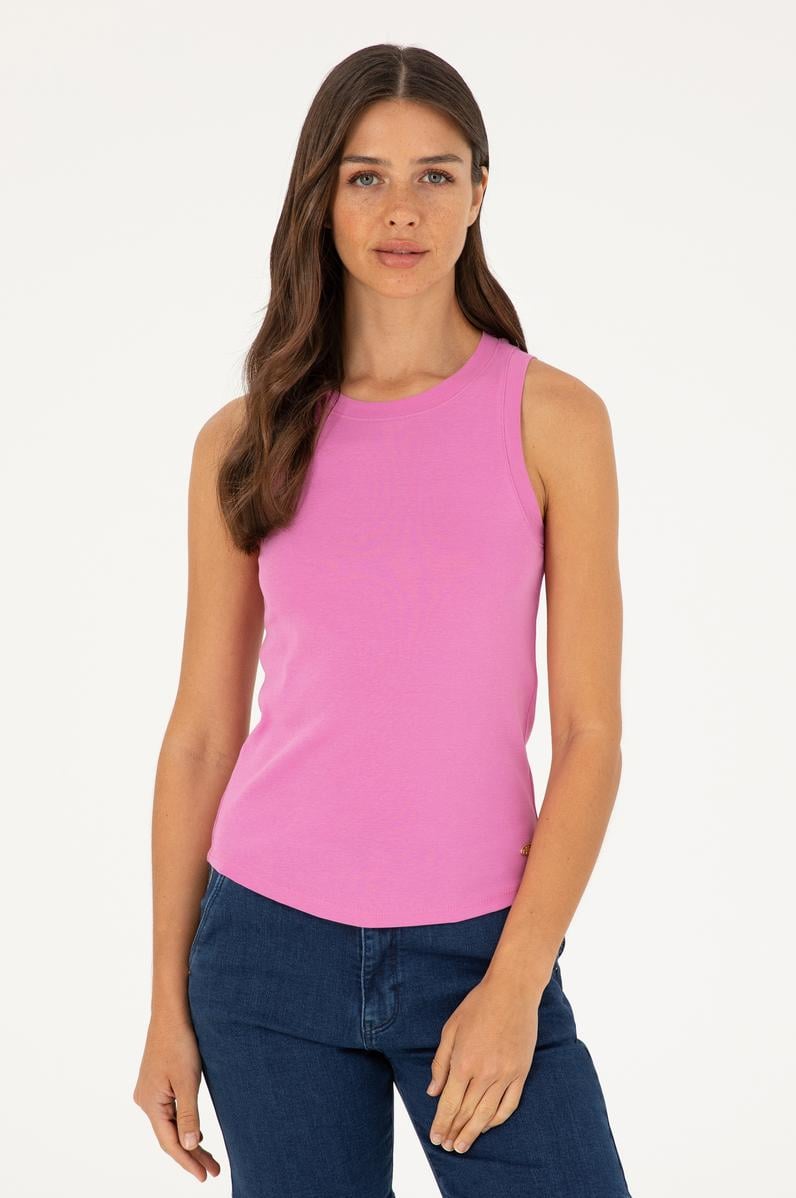 Kadın Menekşe Bisiklet Yaka Kolsuz Basic Tişört