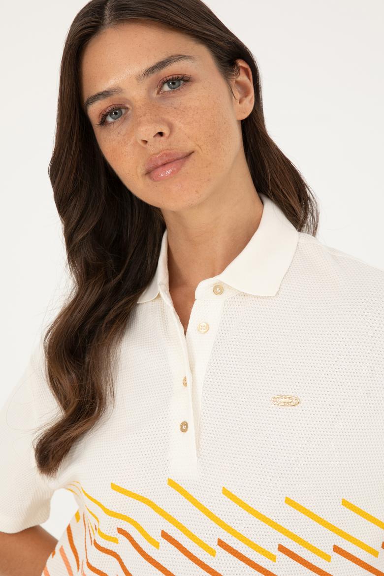 Kadın Ekru Polo Yaka Tişört - 50283373005