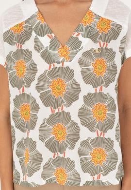 Kadın Ekru Desenli V Yaka Tişört - 50281805023