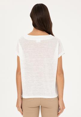 Kadın Ekru Desenli V Yaka Tişört - 50281805023