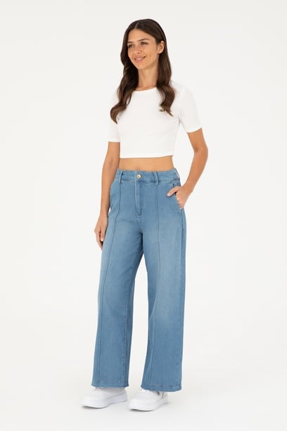 Kadın Mavi Loose Fit Jean Pantolon