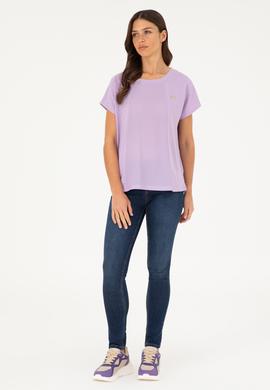 Kadın Lila Bisiklet Yaka Tişört - 50281901040