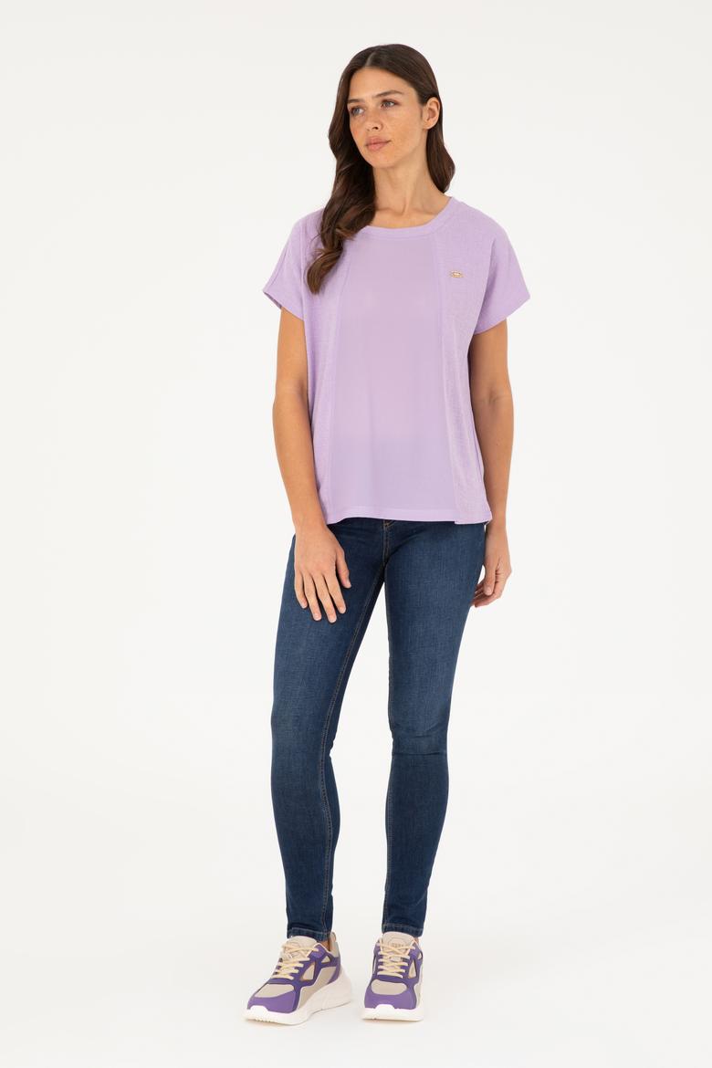 Kadın Lila Bisiklet Yaka Tişört - 50281901040