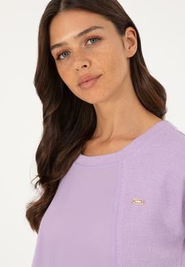 Kadın Lila Bisiklet Yaka Tişört - 50281901040