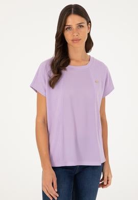 Kadın Lila Bisiklet Yaka Tişört - 50281901040