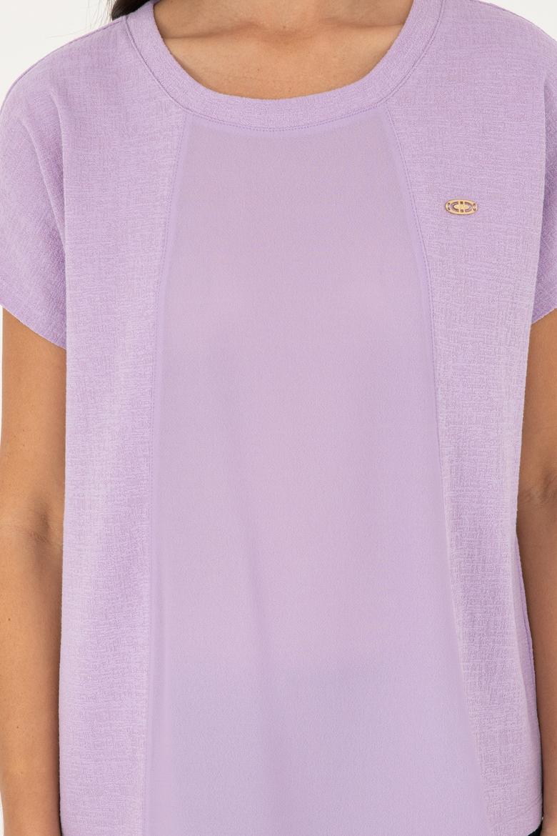 Kadın Lila Bisiklet Yaka Tişört - 50281901040