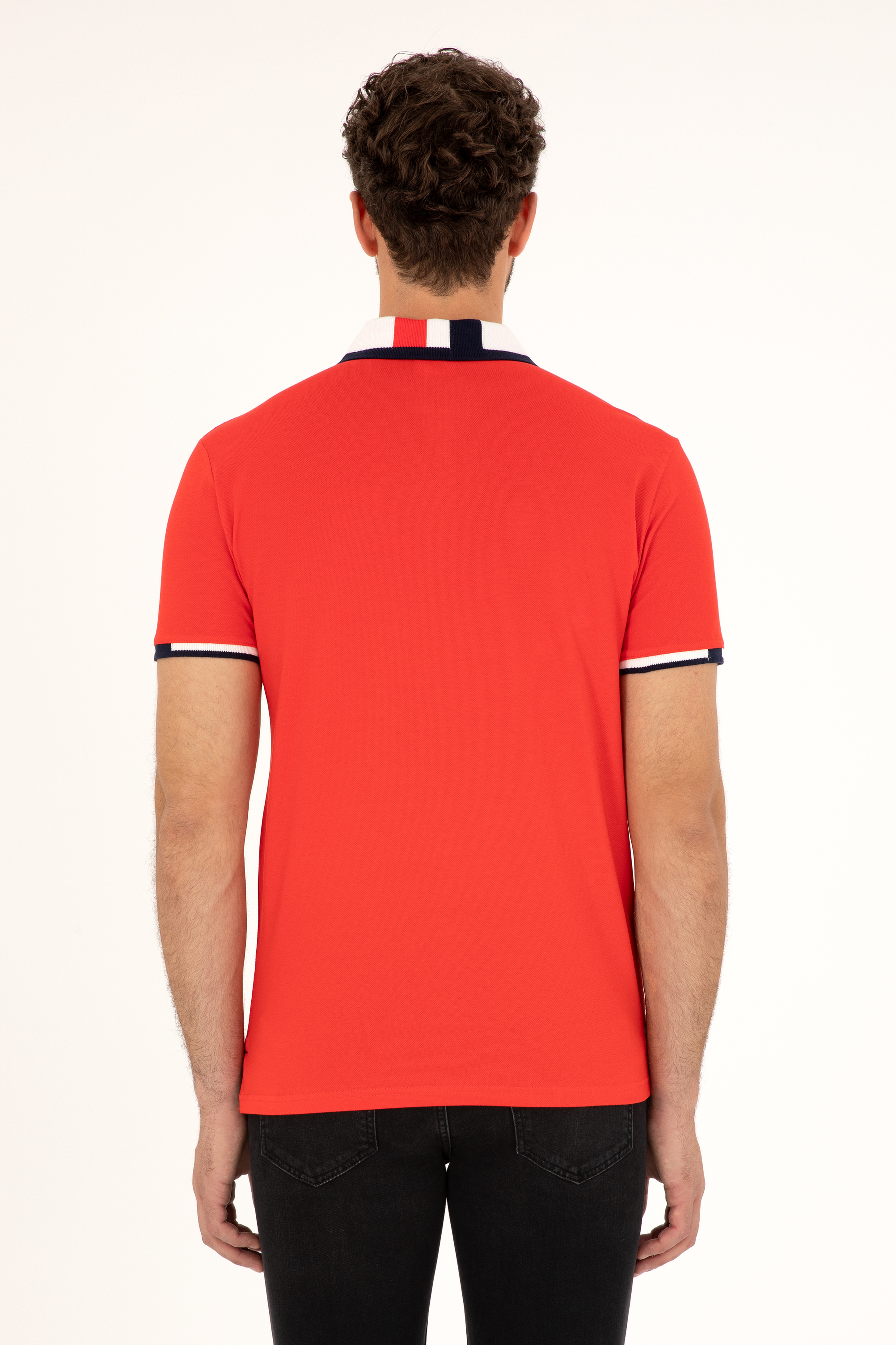 Erkek Slim Fit Polo Yaka Kırmızı Basic Tişört
