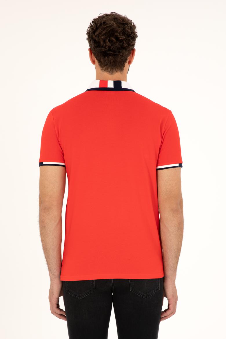 Erkek Slim Fit Polo Yaka Kırmızı Basic Tişört - 50279559011