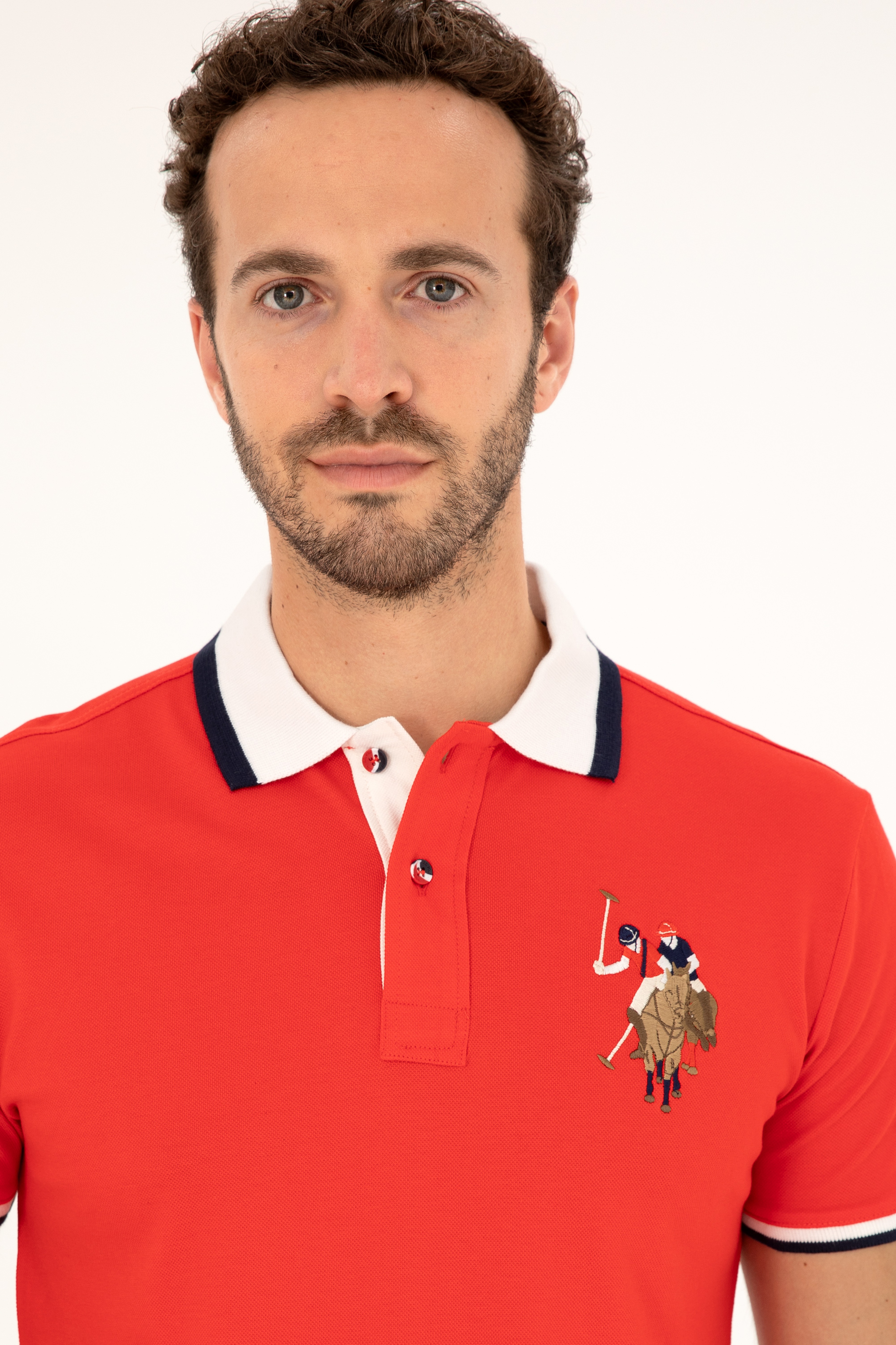 Erkek Slim Fit Polo Yaka Kırmızı Basic Tişört - Image 2