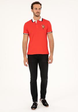 Erkek Slim Fit Polo Yaka Kırmızı Basic Tişört - 50279559011